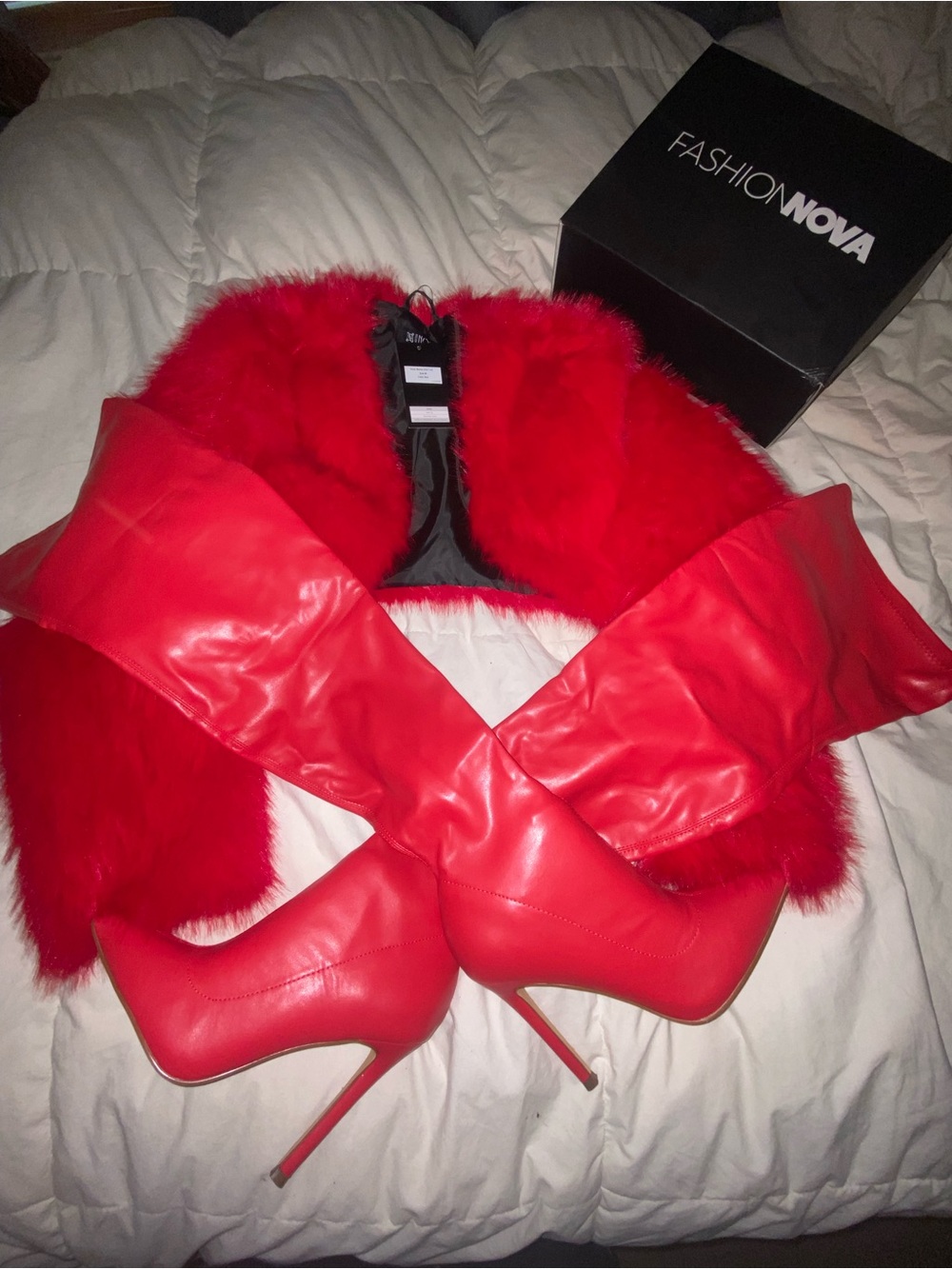 Red Faux Fur Bolero Shrug w/Boots